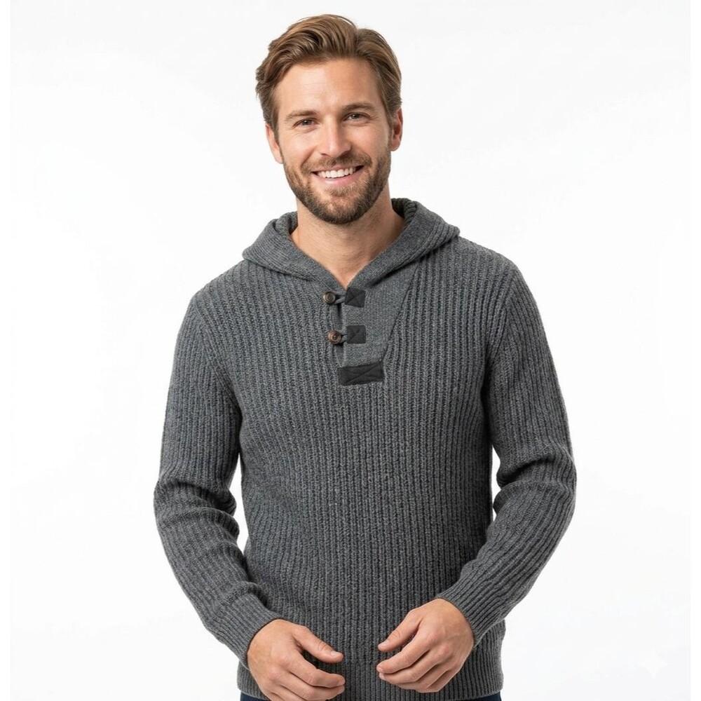 Duluth Trading Co Infantry Sweater 2XL Tall Gray Cotton Wool Button Neck